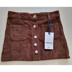 NWT Wallflower Girls Size 7 front buttons Brown Corduroy Cotton Mini Skirt